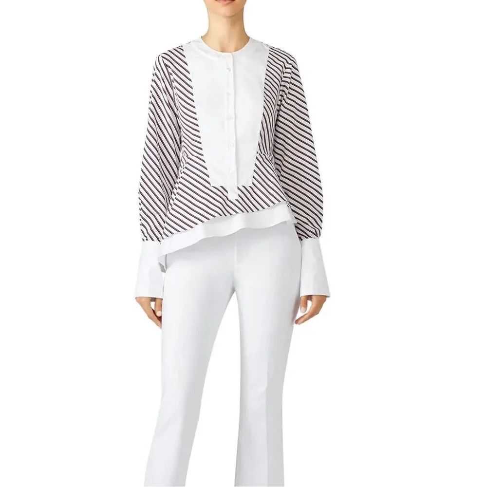 Carven White and Bordeaux Striped Asymmetrical Top Women’s Small (36)